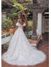 Beaded Ivory Lace Tulle Graceful Wedding Dress With Detachable Sleeves